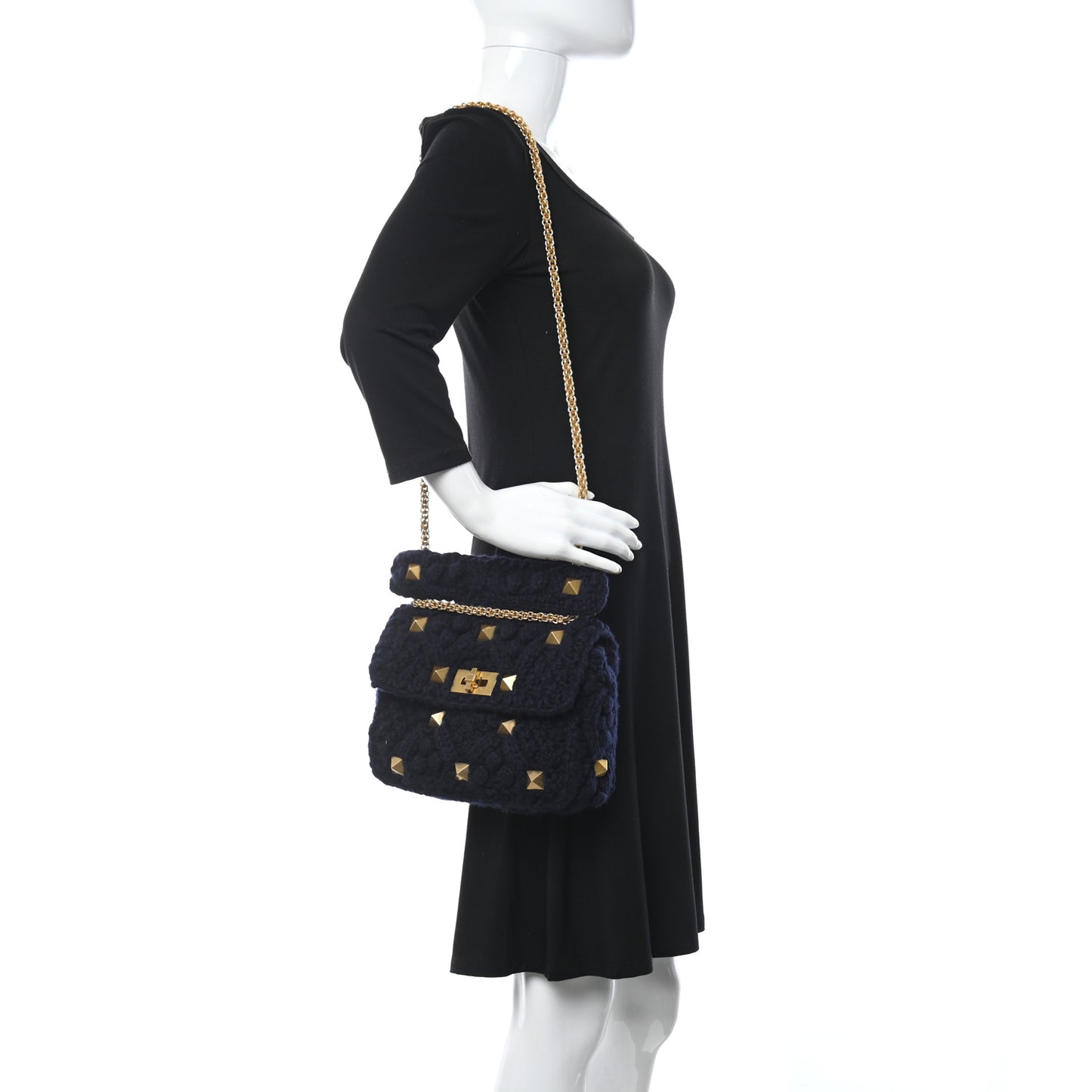 Cashmere Medium Roman Stud Shoulder Bag Marine