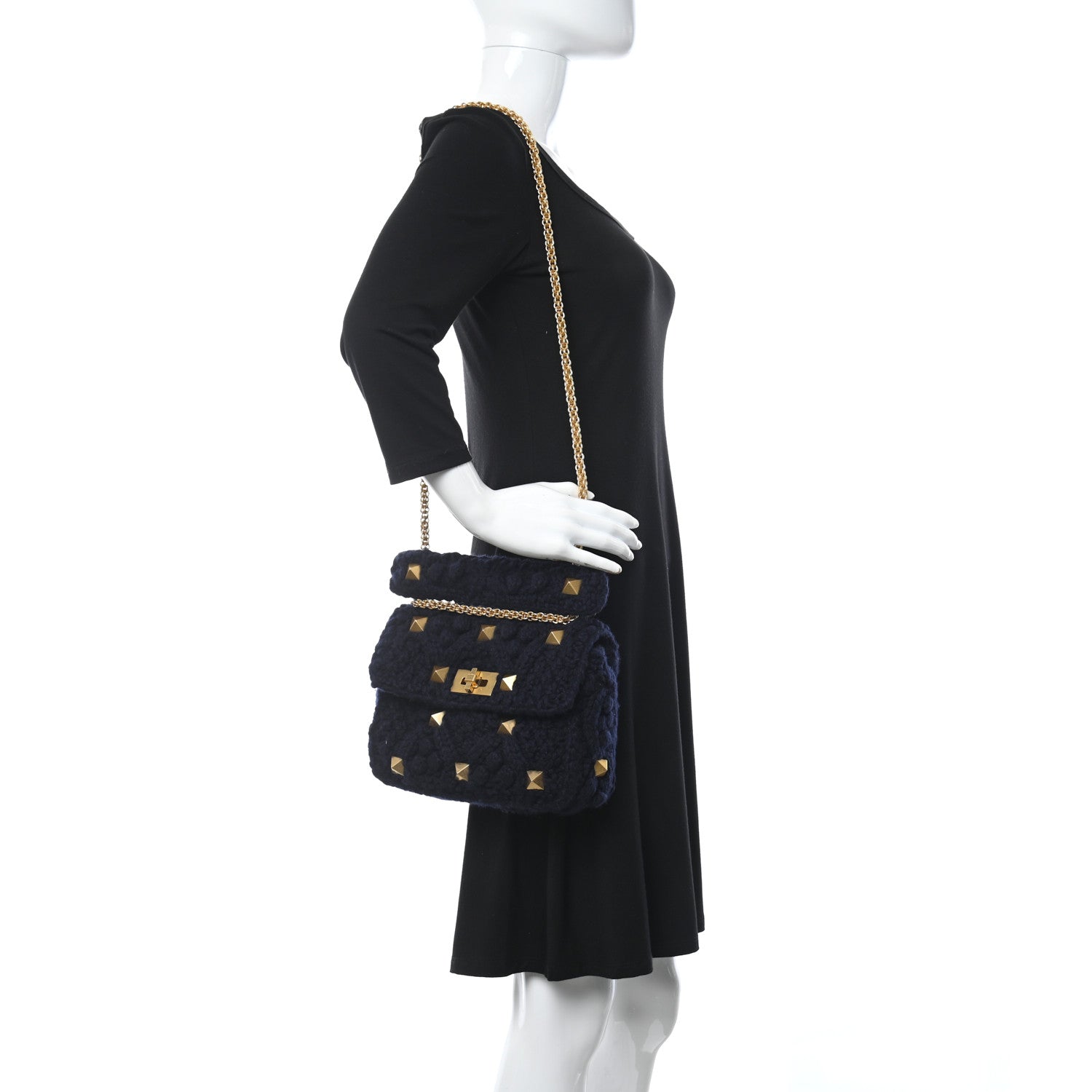 Valentino Garavani Cashmere Medium Roman Stud Shoulder Bag Marine 2 of 9