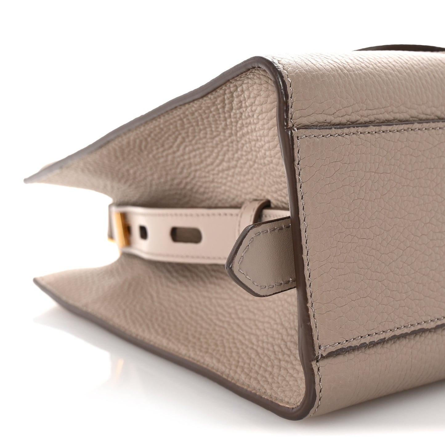 Calfskin T Twist Top Handle Bag Beige