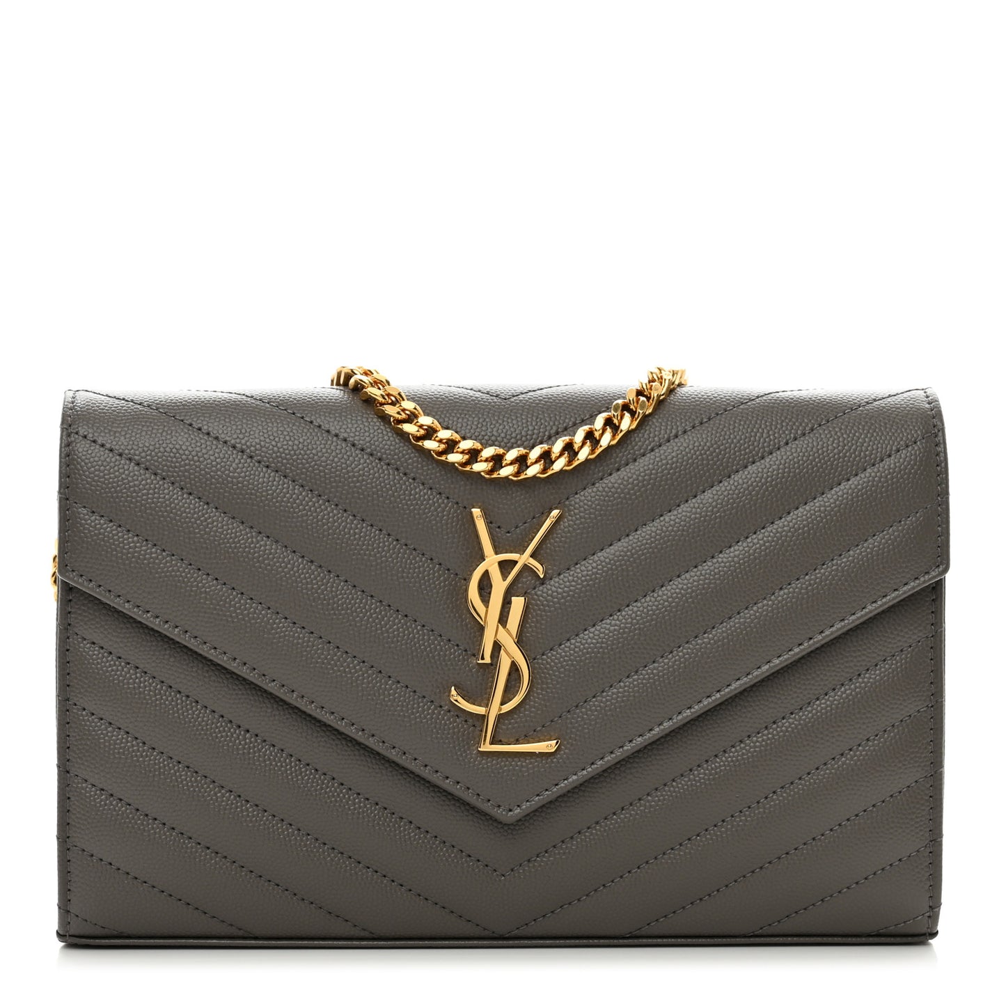 Grain De Poudre Matelasse Chevron Monogram Chain Wallet Fog