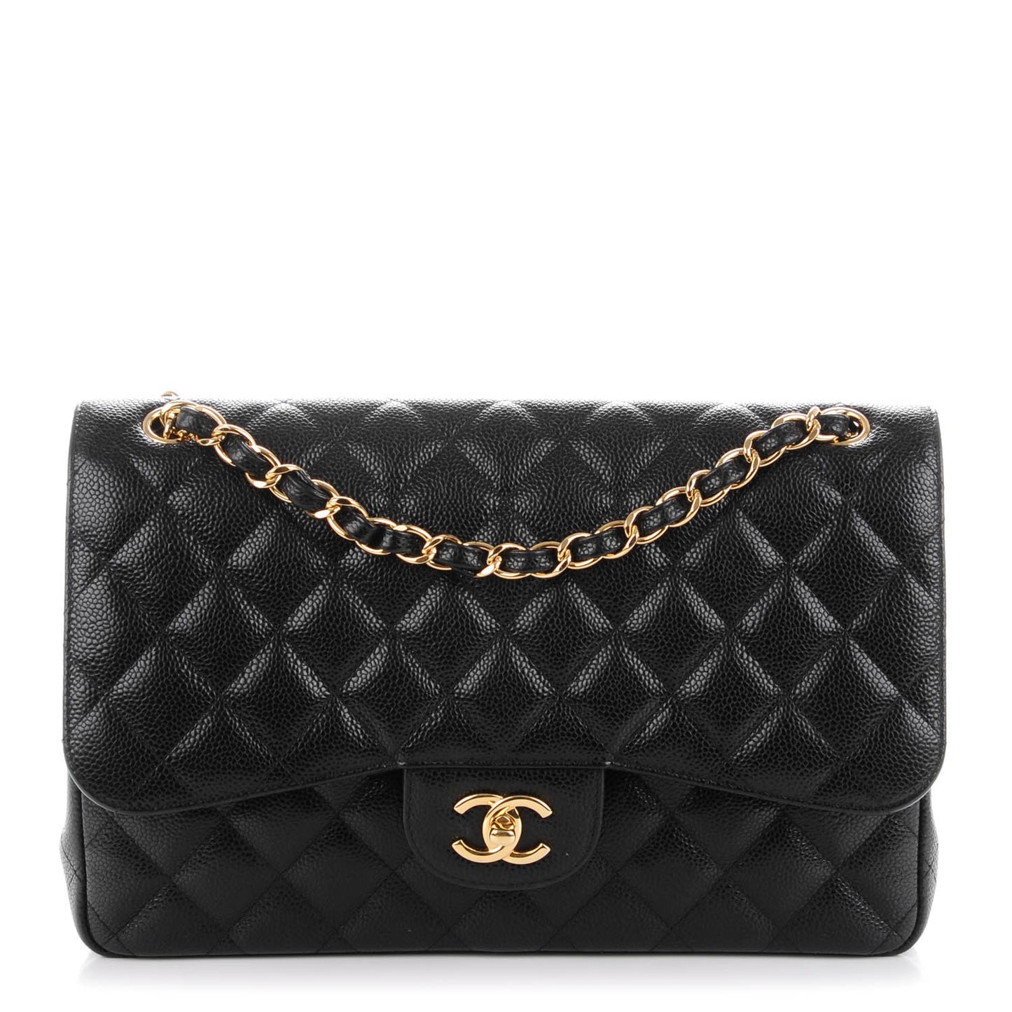 Caviar Quilted Jumbo Double Flap Black