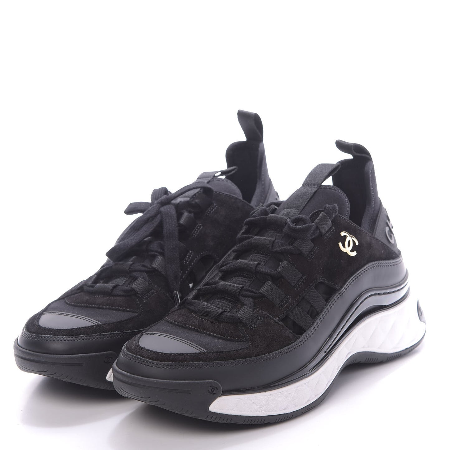 Fabric Calfskin Suede CC Sneakers 37.5 Black