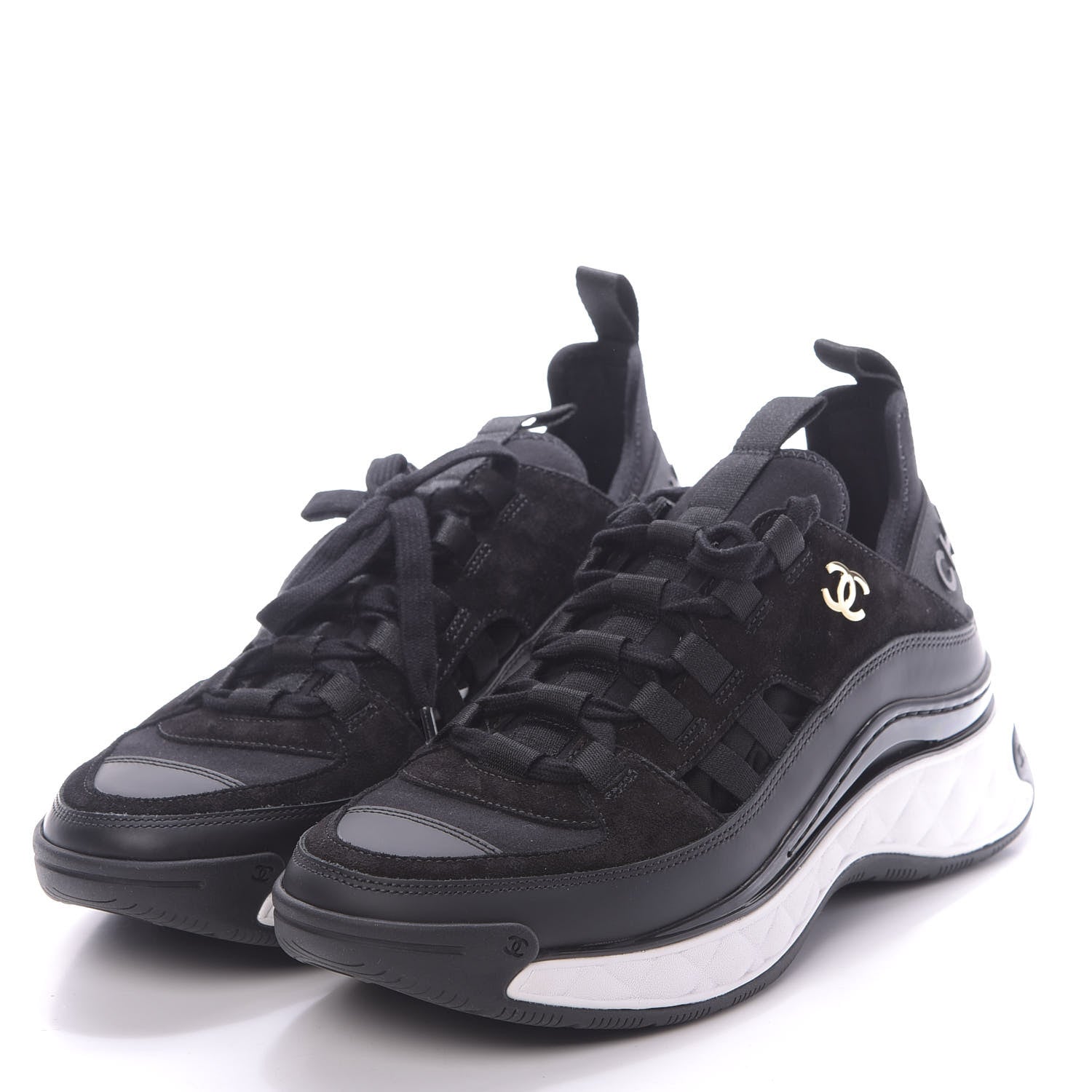Chanel Fabric Calfskin Suede CC Sneakers 37.5 Black 3 of 9