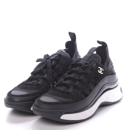 Chanel Fabric Calfskin Suede CC Sneakers 37.5 Black 3 of 9