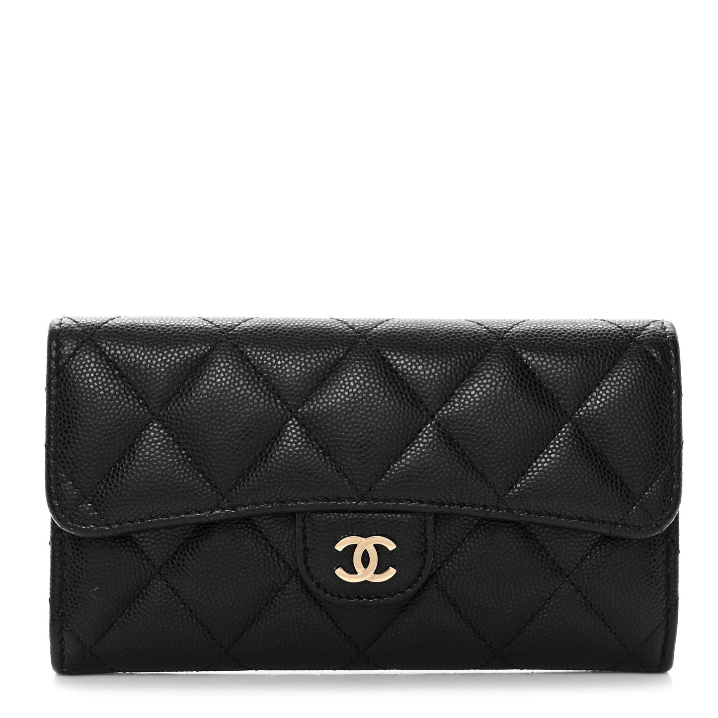 Caviar Quilted Medium Gusset Flap Wallet Black
