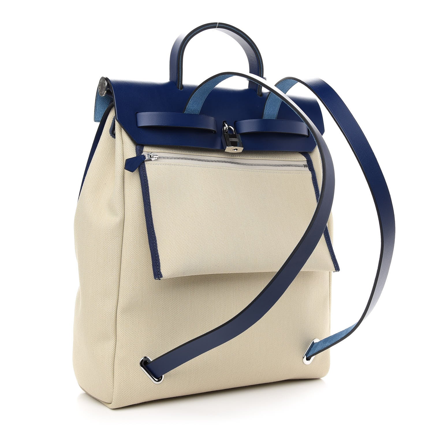Hermes Military Toile Vache Hunter Herbag a Dos Zip Retourne Backpack Bleu De France Ecru 4 of 12