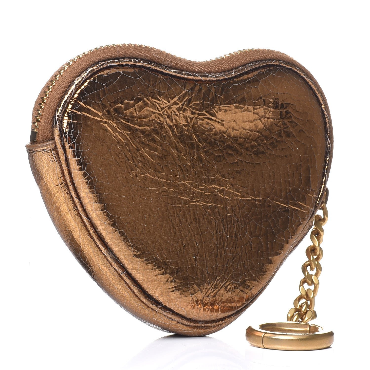 Saint Laurent Metallic Calfskin Monogram Heart Key Pouch Gold 3 of 8