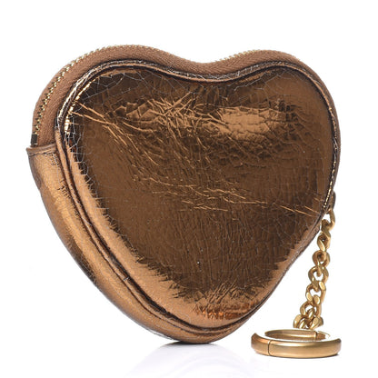 Saint Laurent Metallic Calfskin Monogram Heart Key Pouch Gold 3 of 8