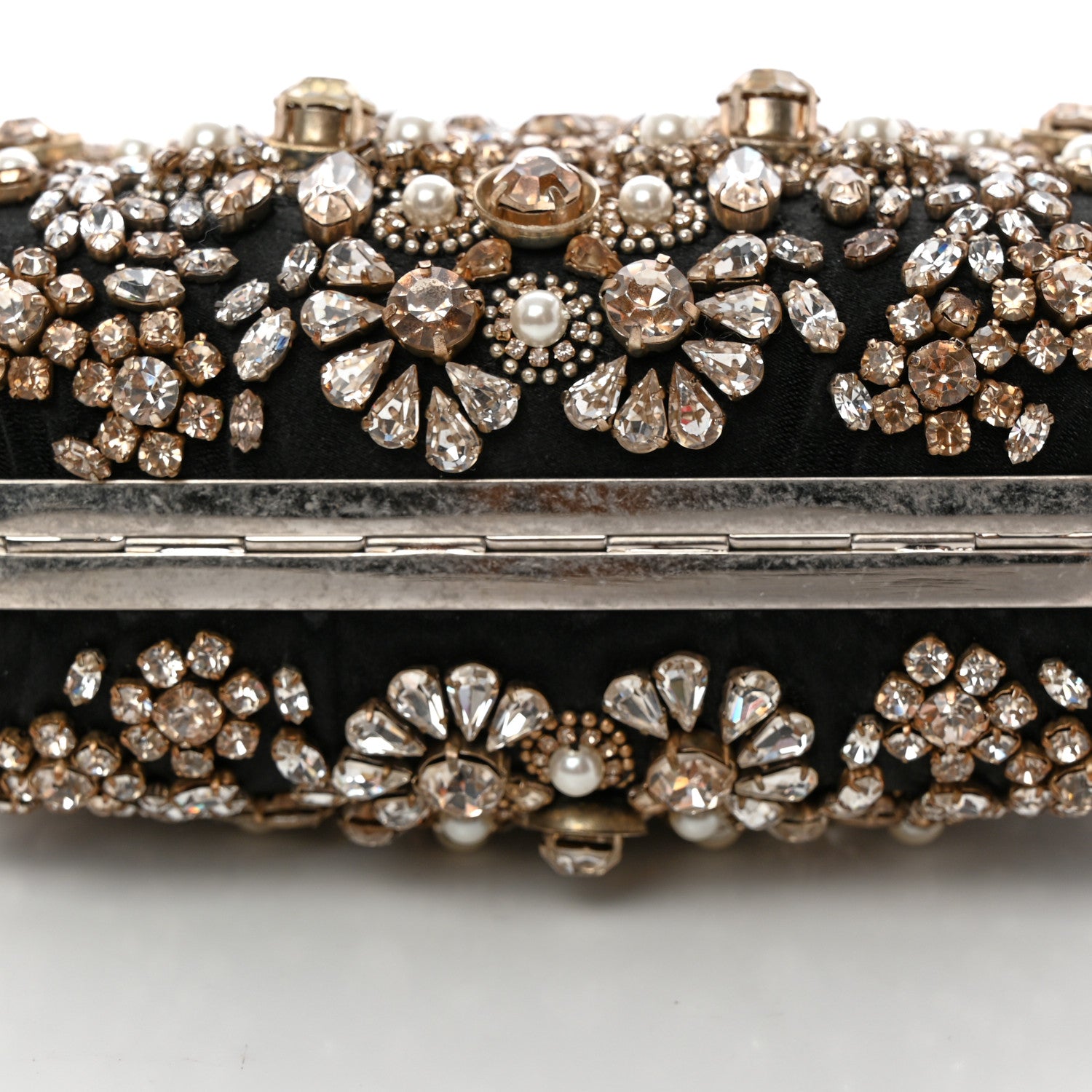 Alexander McQueen Satin Embellished Floral Knuckle Duster Box Clutch Black 8 of 11