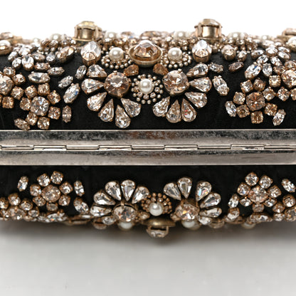 Alexander McQueen Satin Embellished Floral Knuckle Duster Box Clutch Black 8 of 11