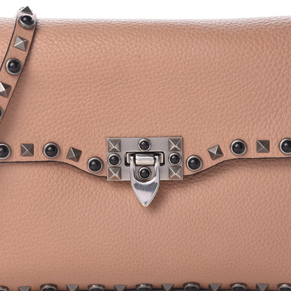 Valentino Garavani Pebbled Calfskin Medium Rockstud Rolling Flap Saddle Bag Soft Noisette 9 of 14