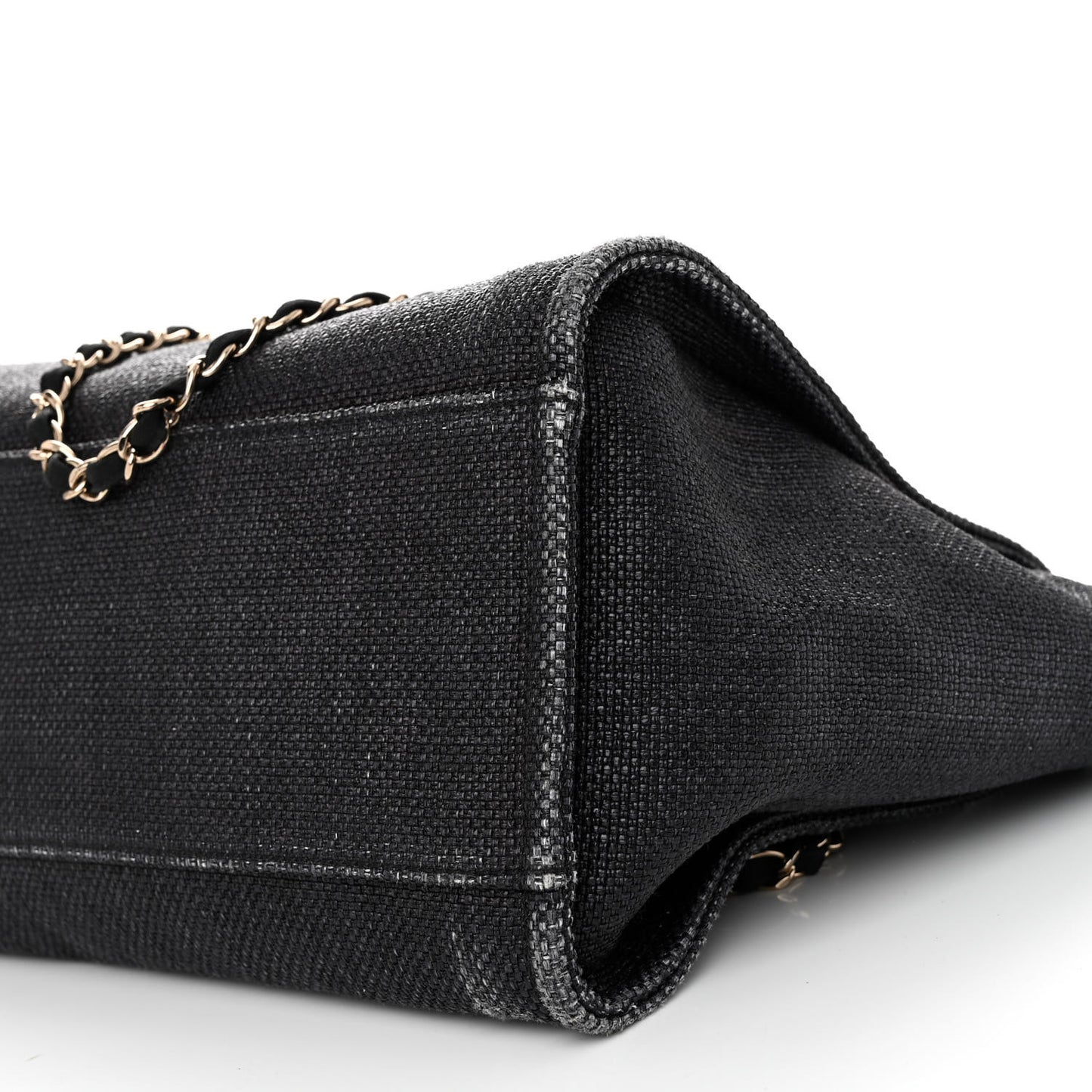 Woven Straw Raffia Large Deauville Tote Black