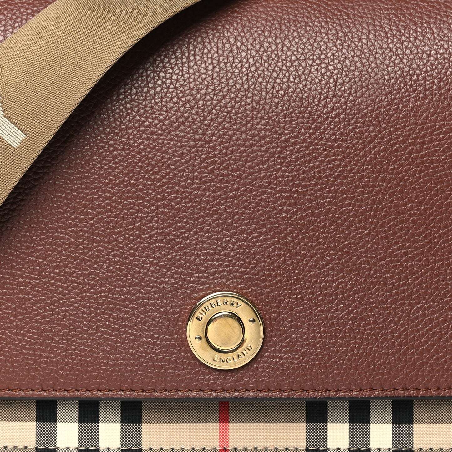 Grainy Calfskin Vintage Check Note Crossbody Bag Malt Brown