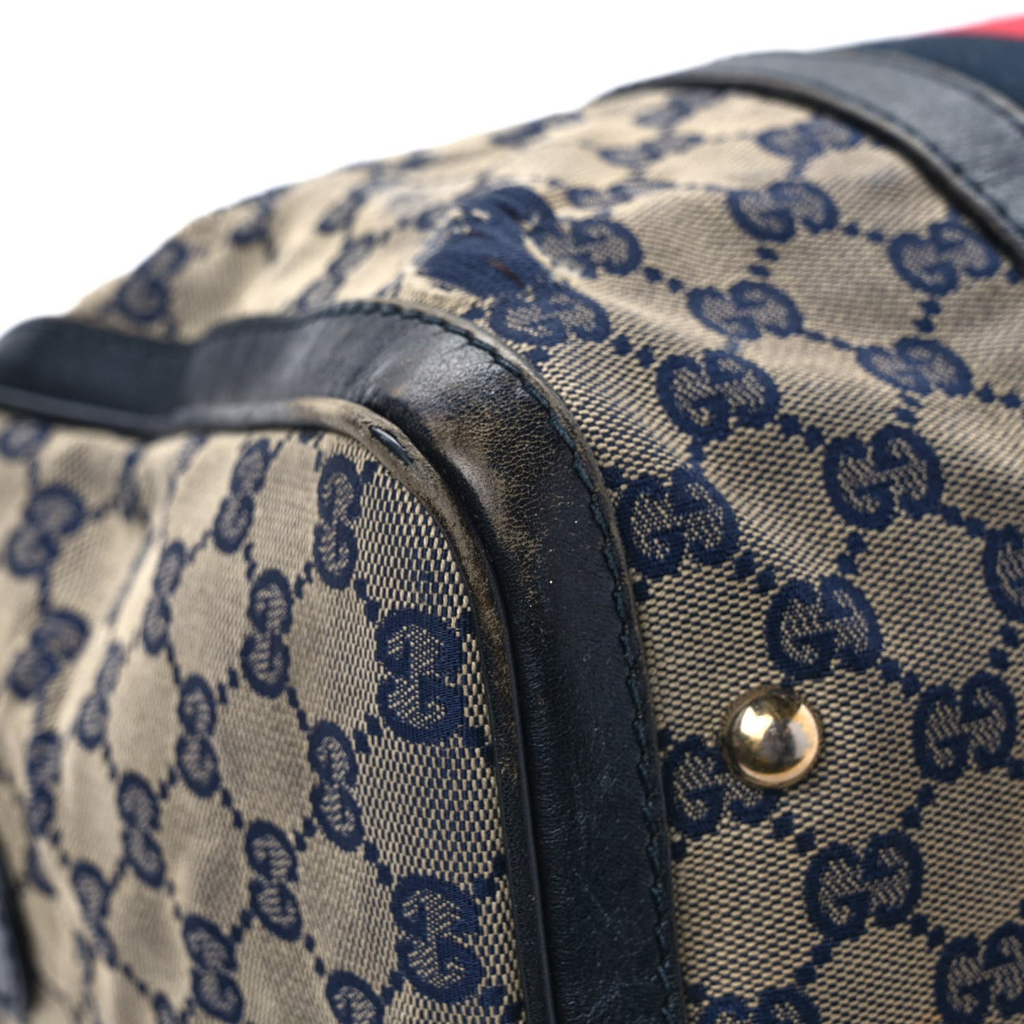 Monogram Selleria Calfskin Vintage Web Medium Boston Beige Blue