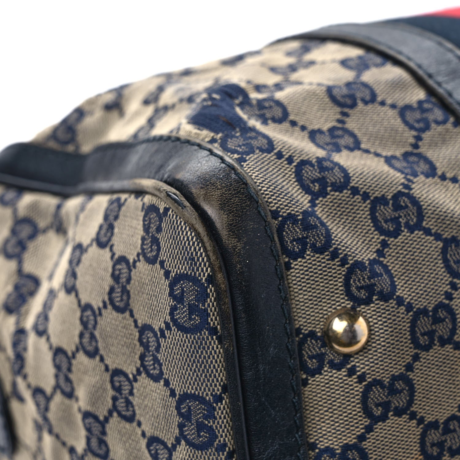 Gucci Monogram Selleria Calfskin Vintage Web Medium Boston Beige Blue 10 of 18