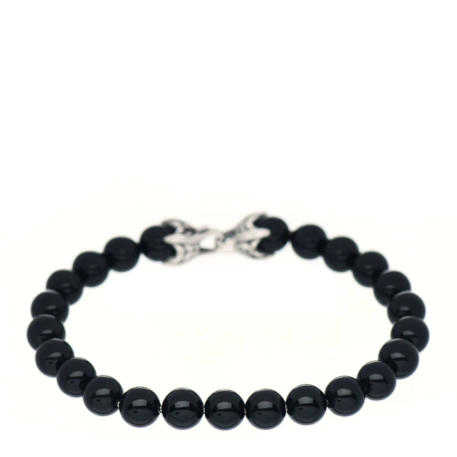 David Yurman Sterling Silver Black Onyx 8mm Spiritual Beads Bracelet 1 of 4