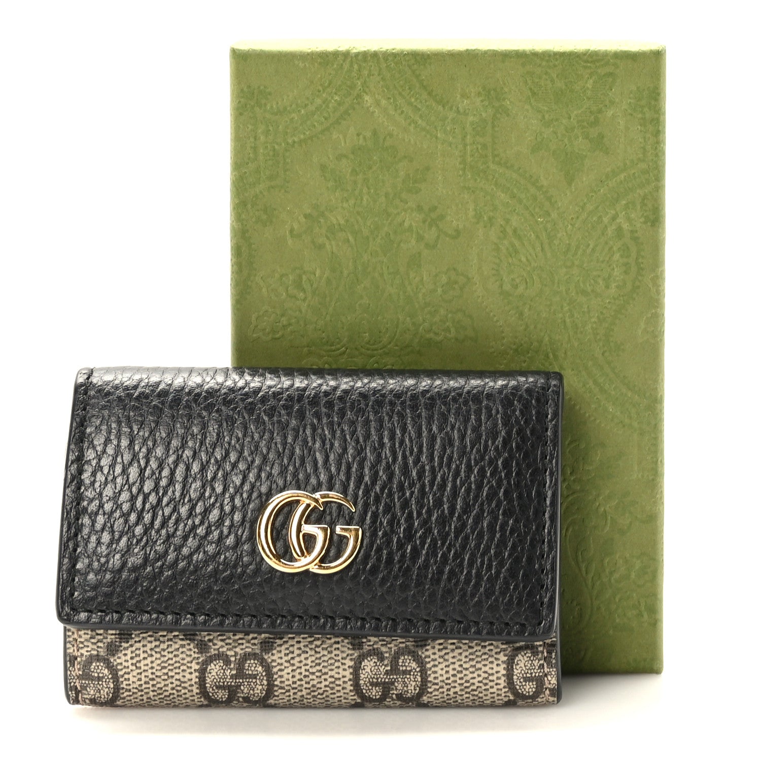 Gucci Dollar Calfskin GG Supreme Monogram GG Marmont 6 Key Holder Case Black Beige Ebony 7 of 7
