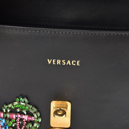 Versace Nappa Crystal Embroidered Alphabet Icon Flap Black 7 of 15