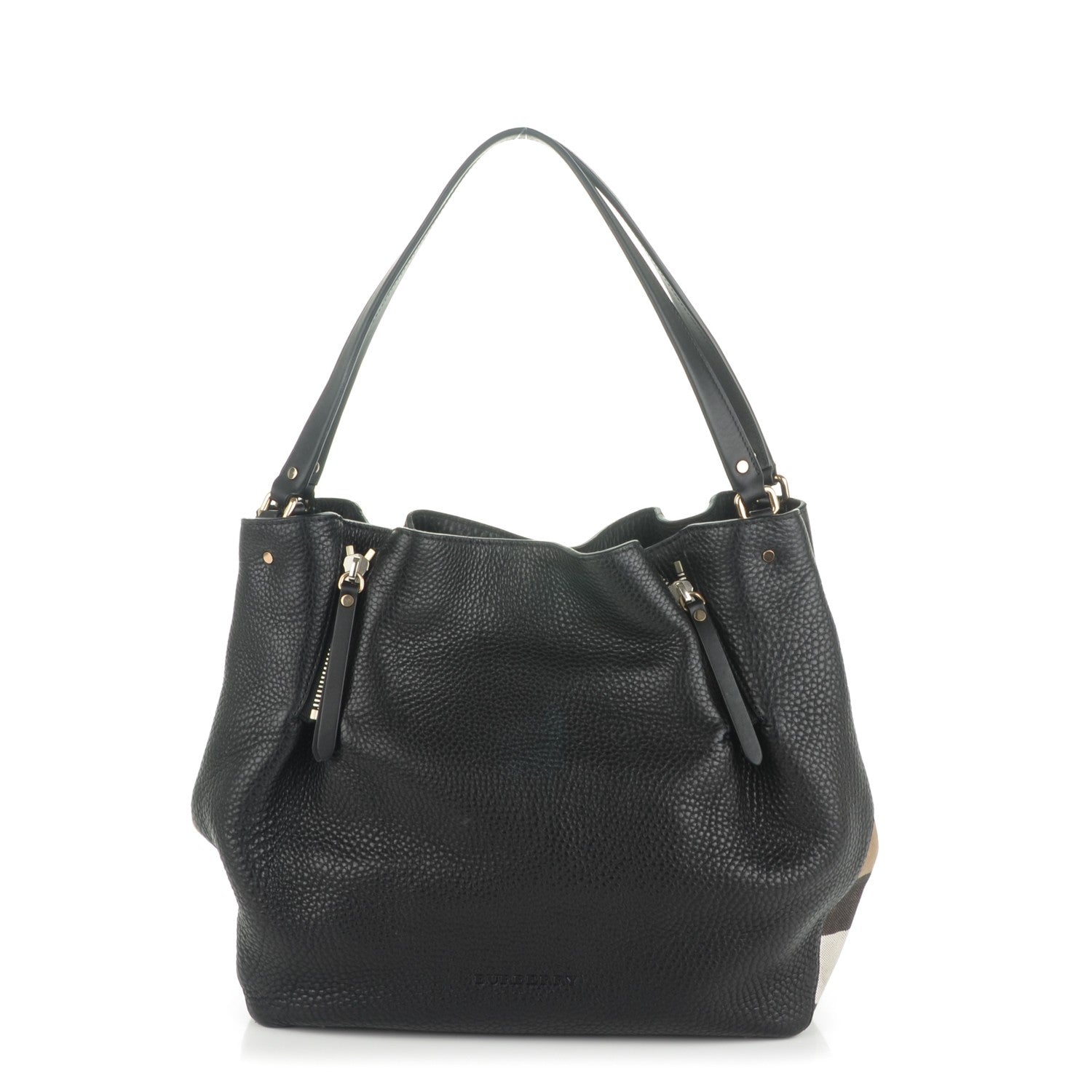 Burberry Grainy Calfskin House Check Medium Maidstone Black 1 of 8