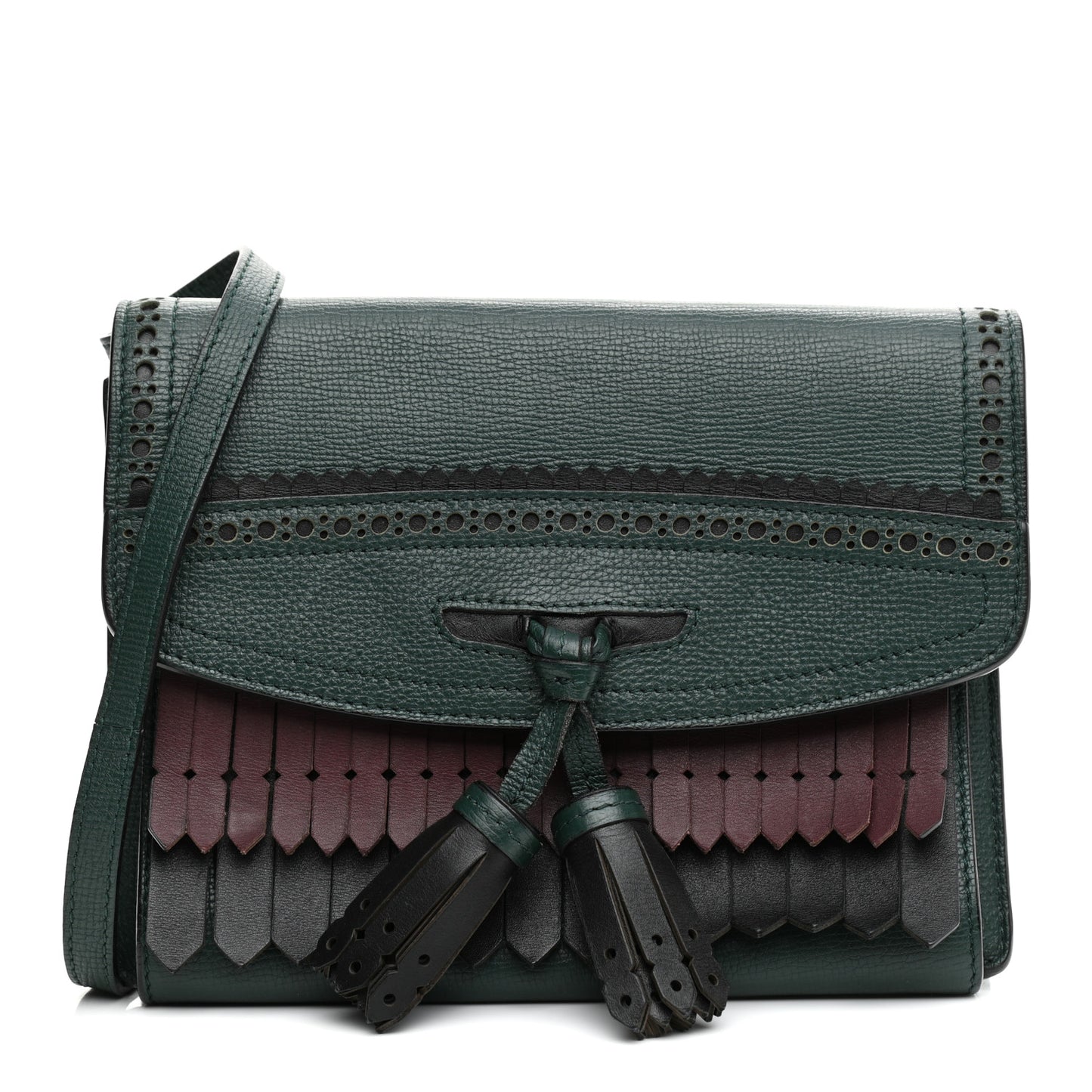Grainy Calfskin Broguing Tassel Fringe Small Macken Crossbody Bag Multicolor