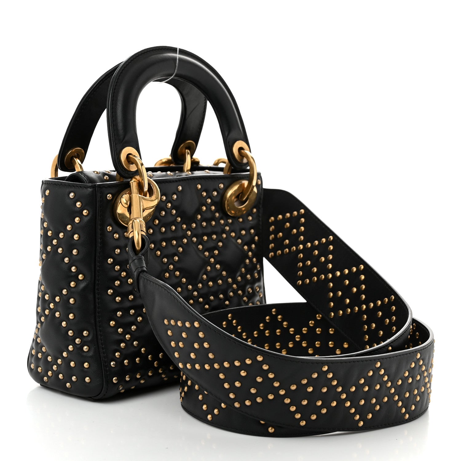 Christian Dior Lambskin Studded Mini Supple Lady Dior Black 3 of 11