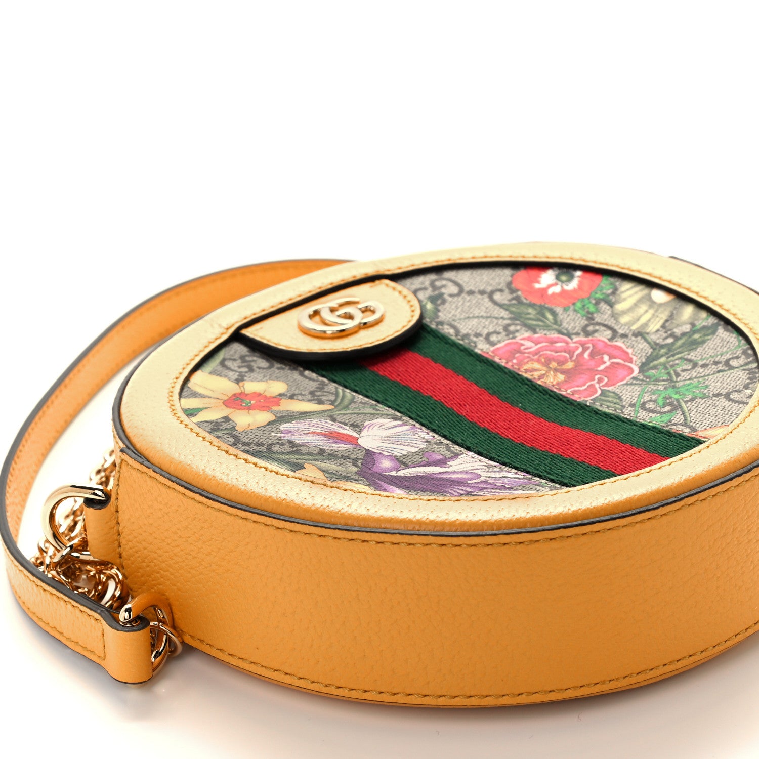 Gucci GG Supreme Monogram Flora Web Mini Ophidia Round Shoulder Bag Beige Multicolor Crop 10 of 11