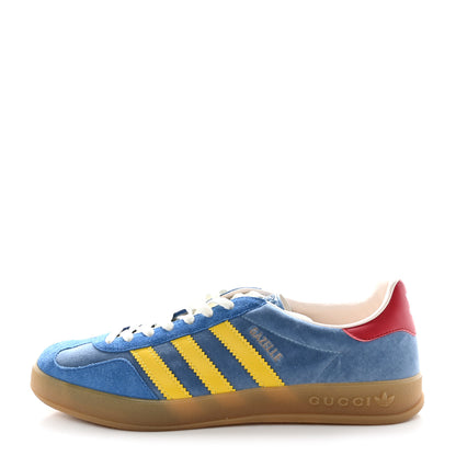 Gucci X ADIDAS Softy Velvet Suede Madeira Demetra Mens Gazelle Sneakers 10 Ice Blue Velvet Blue Smile Yellow 1 of 8