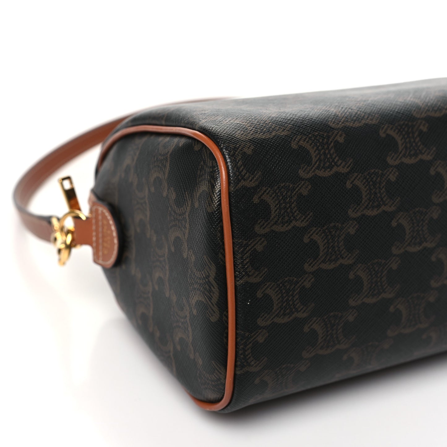 Triomphe Canvas Calfskin Small Boston Bag Tan