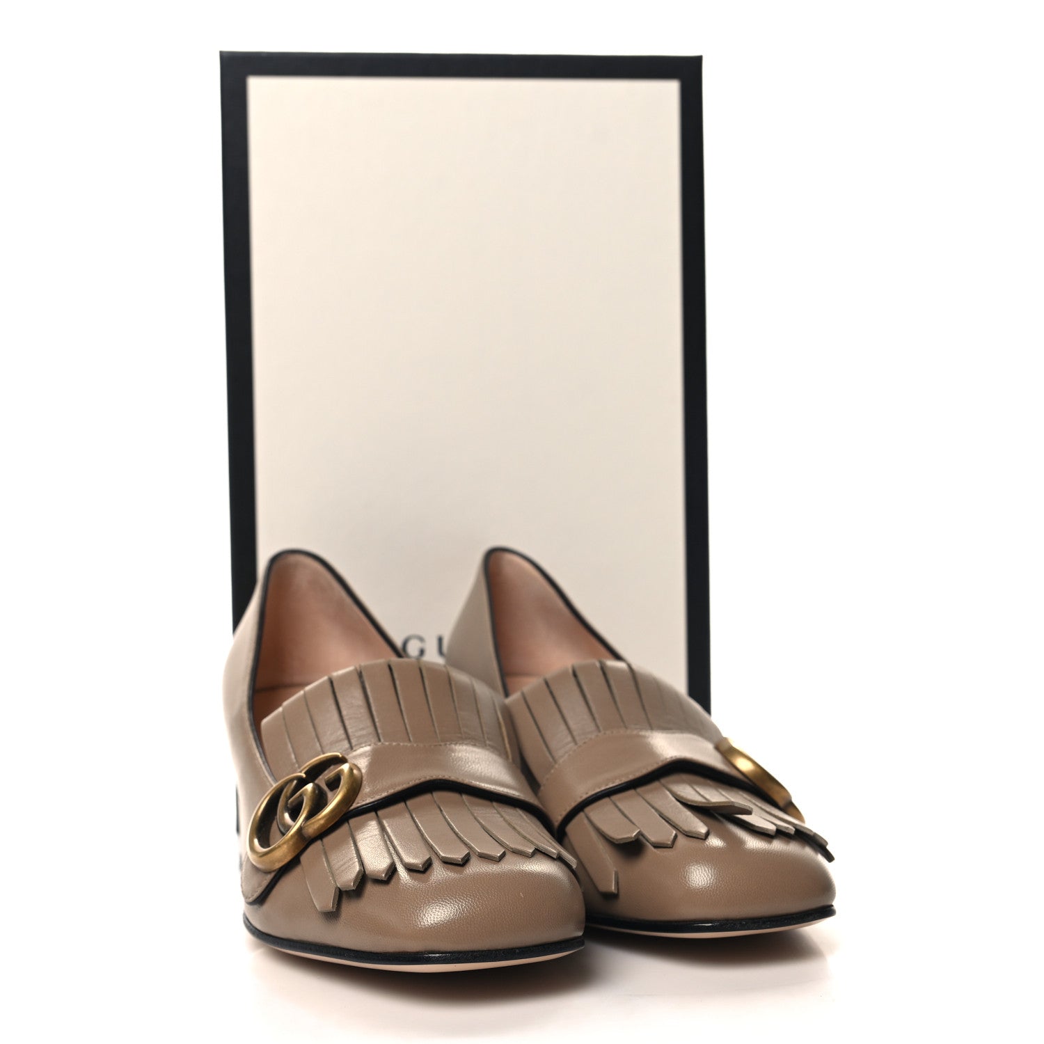 Gucci Malaga Kid GG Marmont Fringe 50mm Loafer Pumps 37 Mud 9 of 9