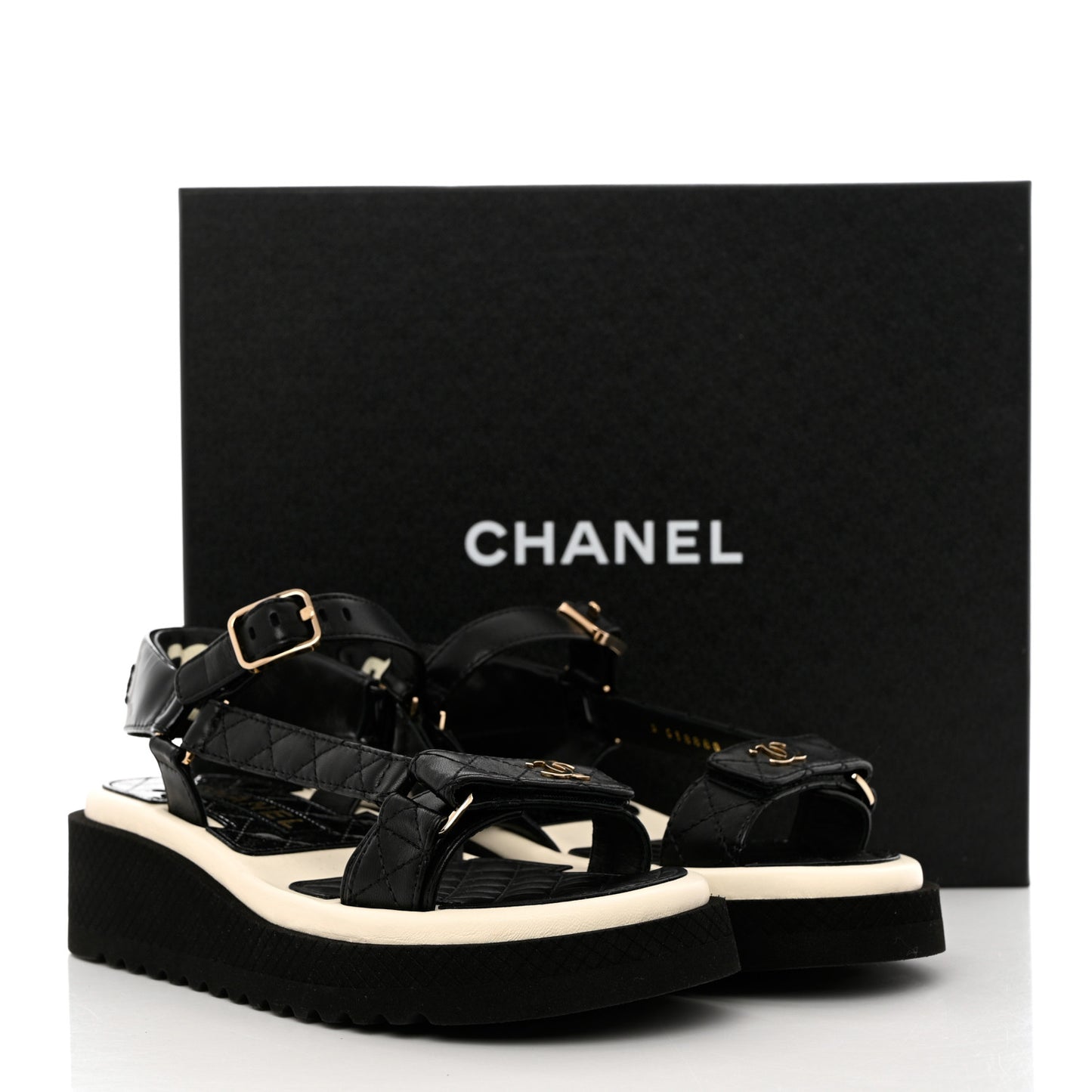 Lambskin Logo Platform Sandals 37 Black White