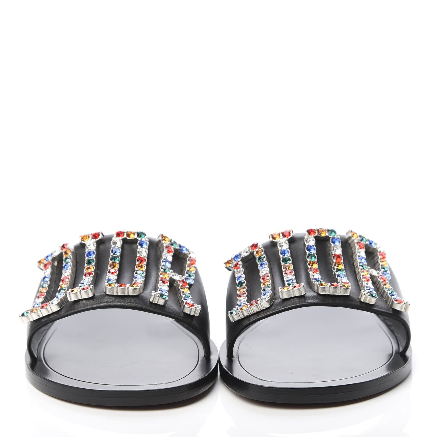 Christian Dior Calfskin Crystal Dio(r)evolution Slide Sandals 37 Black 2 of 9