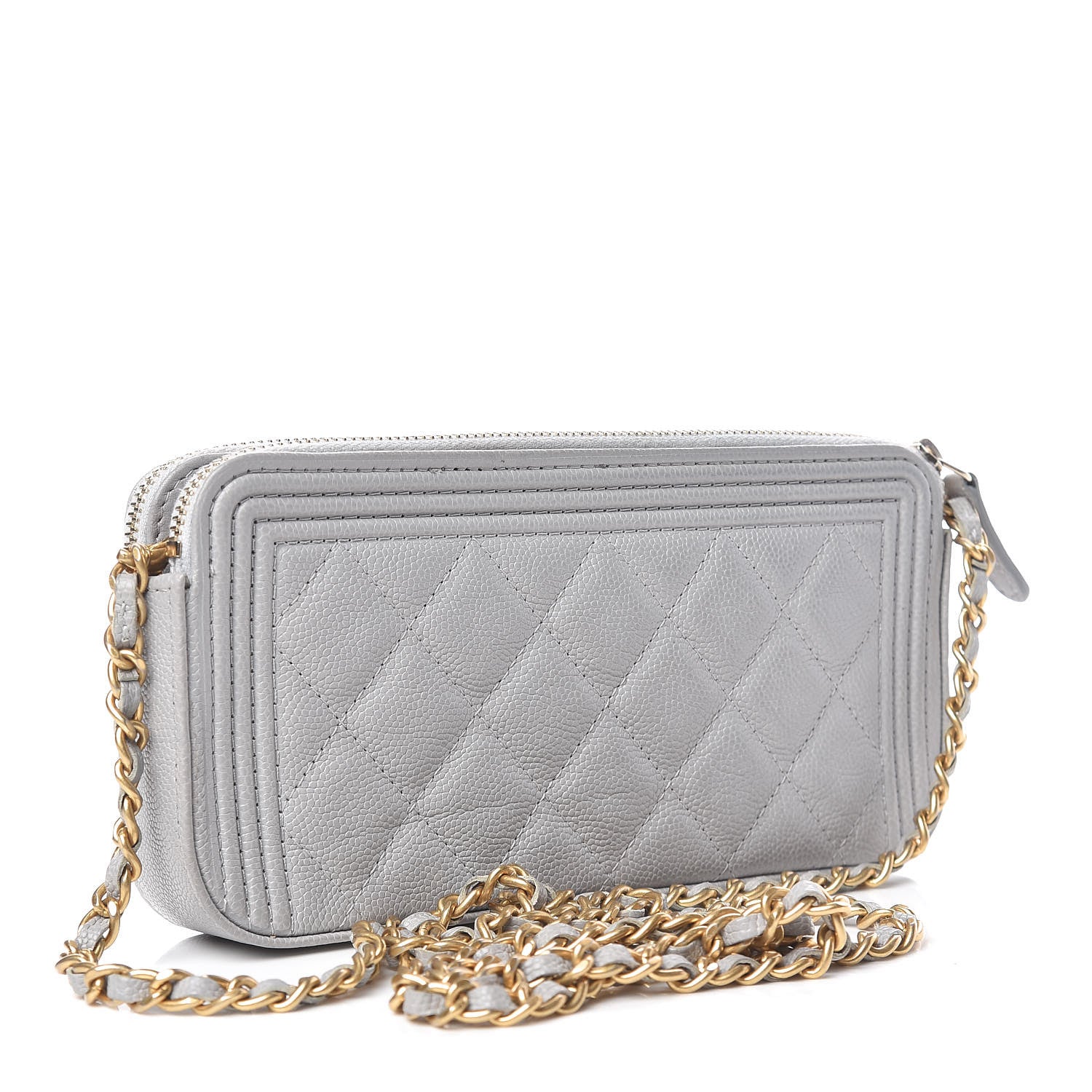 Chanel Caviar Quilted Small Boy Clutch With Chain Grey 3 of 14