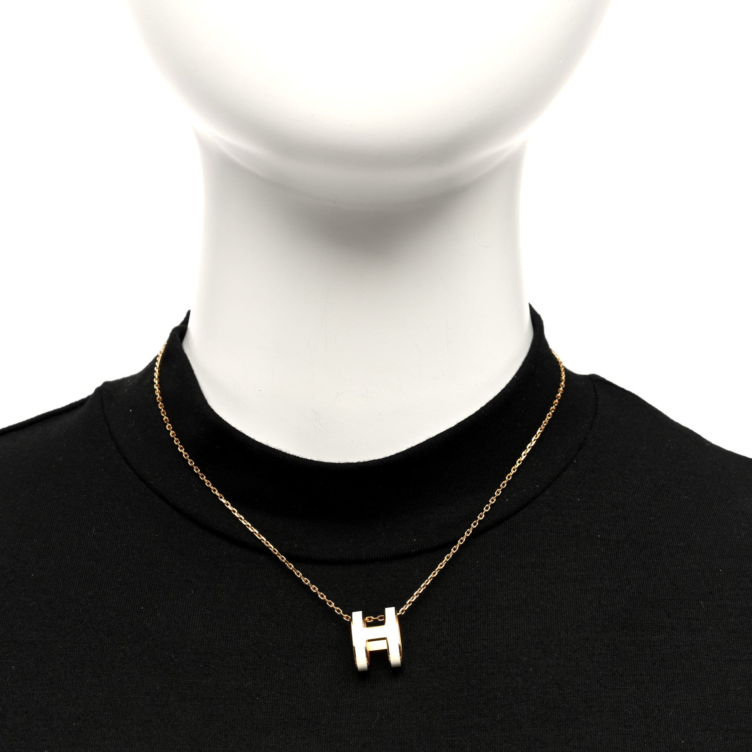 Hermes Lacquered Gold Pop H Pendant Necklace White 2 of 5