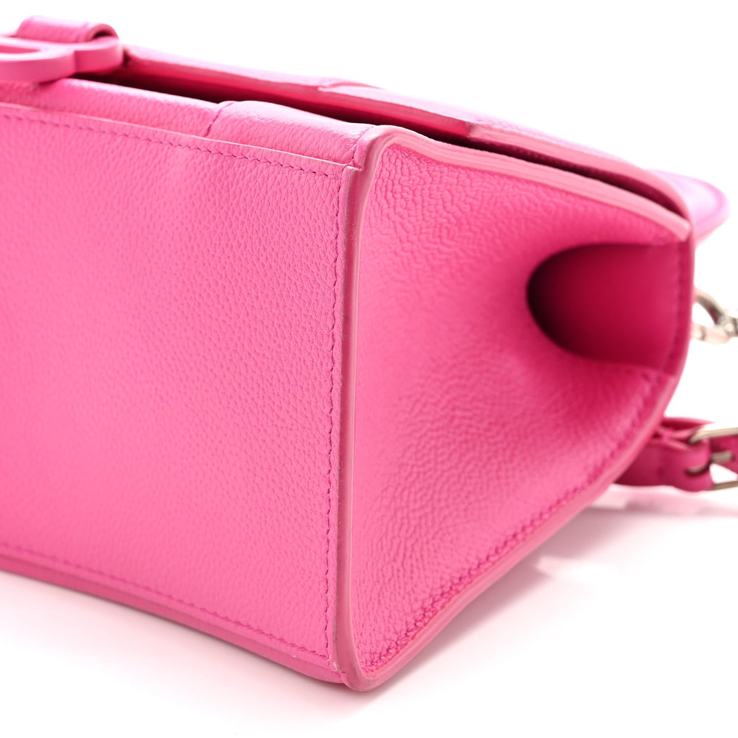 Grained Calfskin Tonal B Small Hourglass Top Handle Bag Acid Fuchsia