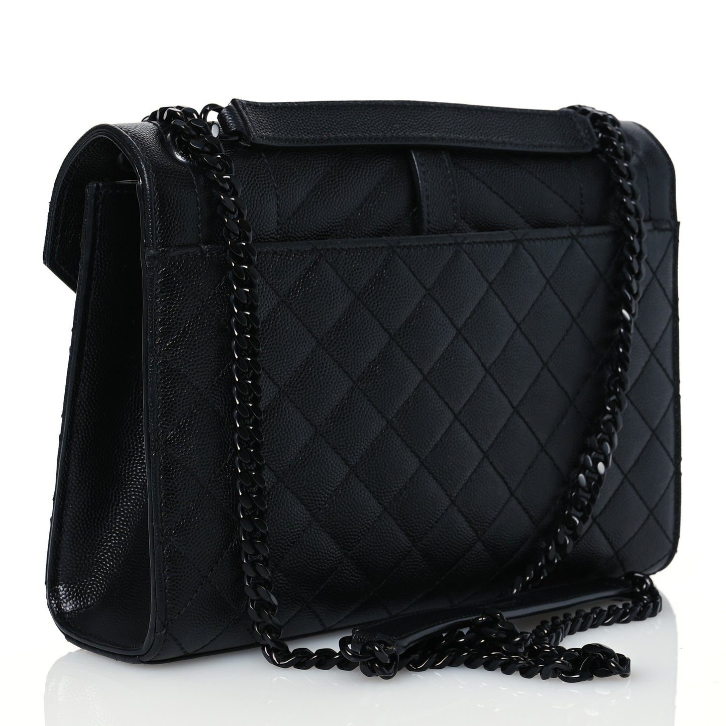 Grain De Poudre Textured Mixed Matelasse Triquilt Medium Monogram Monochrome Satchel Black