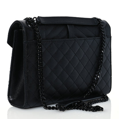 Saint Laurent Grain De Poudre Textured Mixed Matelasse Triquilt Medium Monogram Monochrome Satchel Black 3 of 11
