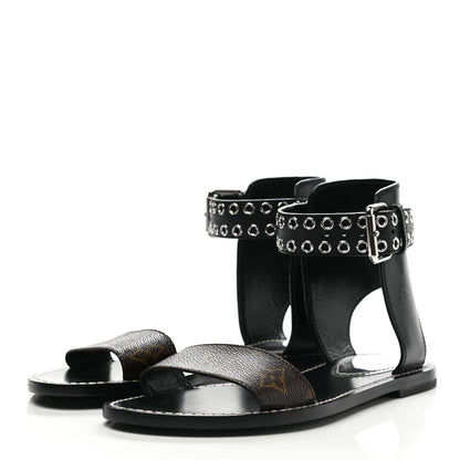 Louis Vuitton Calfskin Monogram Passenger Flat Sandals 36.5 Black 3 of 8