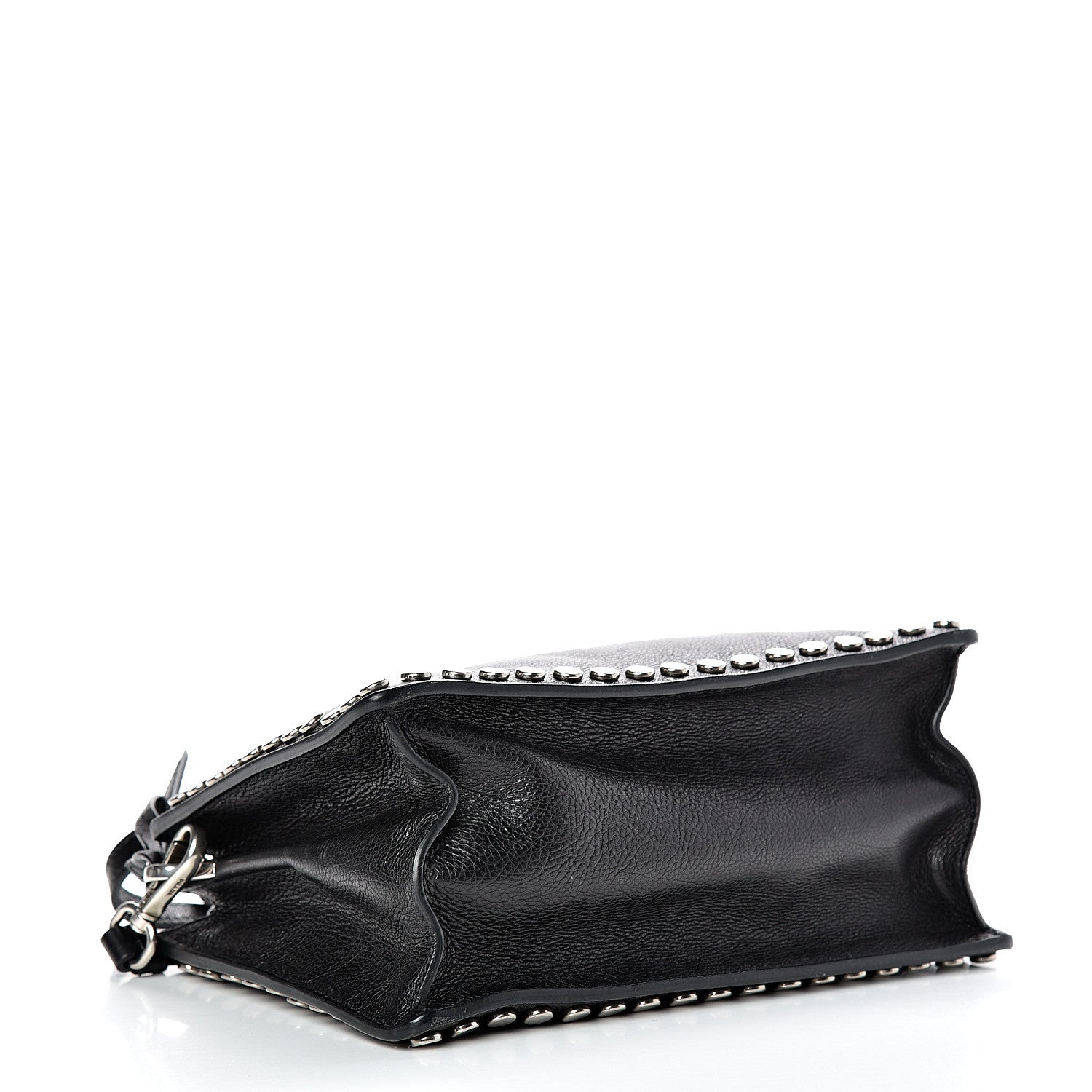 Prada Glace Calfskin Studded Etiquette Shoulder Bag Black 3 of 14
