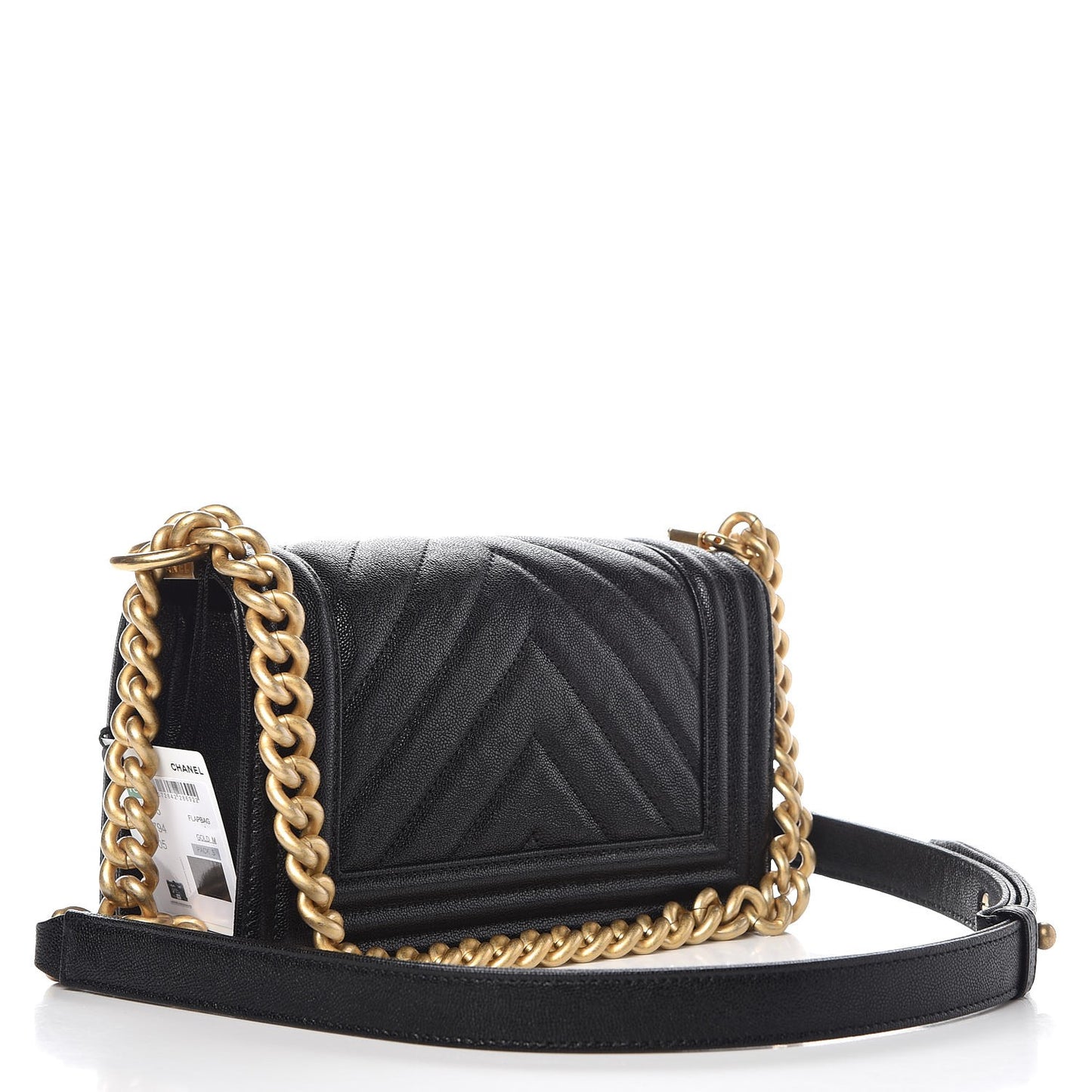Caviar Chevron Quilted Small Boy Flap Black