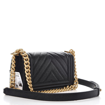 Chanel Caviar Chevron Quilted Small Boy Flap Black 3 of 8