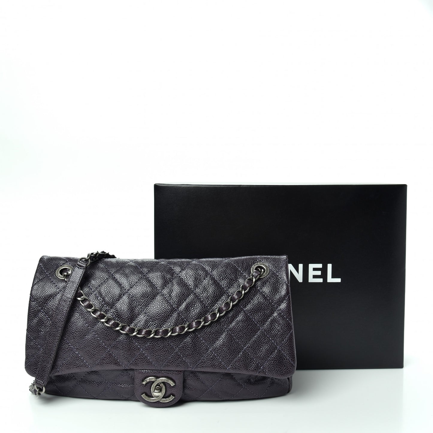 Iridescent Caviar Quilted Large Chic Flap Dark Purple