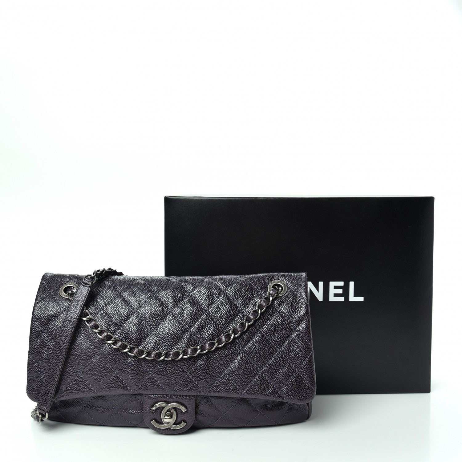 Chanel Iridescent Caviar Quilted Large Chic Flap Dark Purple 11 of 11