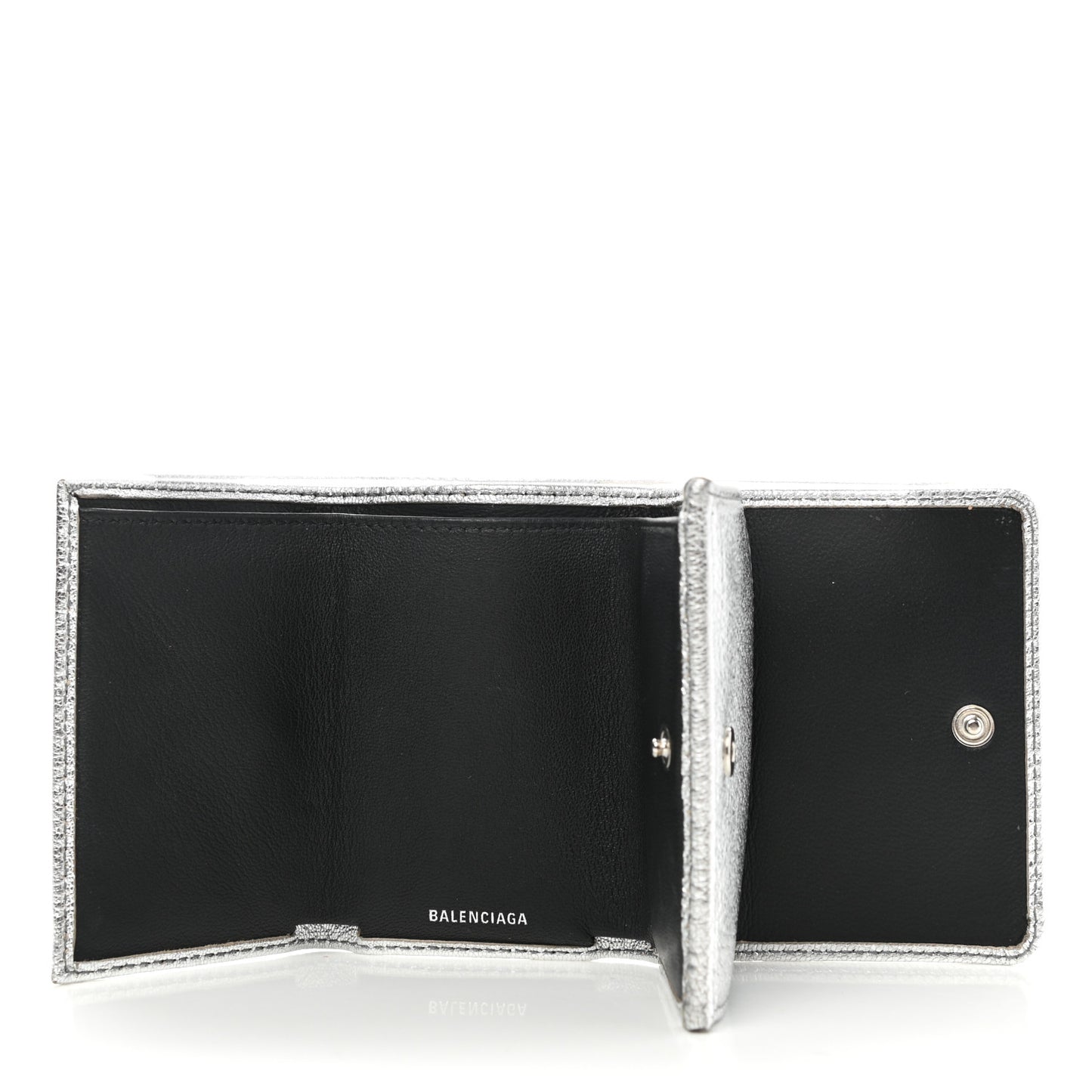 Metallic Goatskin Logo Mini Everyday Wallet Argent Black