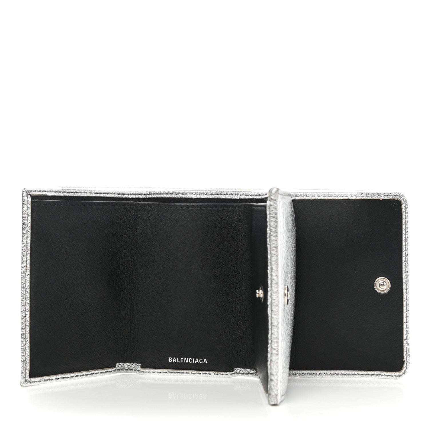Balenciaga Metallic Goatskin Logo Mini Everyday Wallet Argent Black 5 of 11