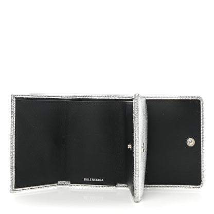 Balenciaga Metallic Goatskin Logo Mini Everyday Wallet Argent Black 5 of 11