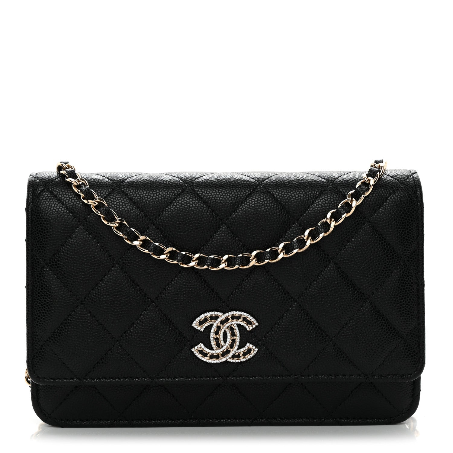 Chanel Caviar Quilted Crystal CC Wallet On Chain WOC Black 1 of 11