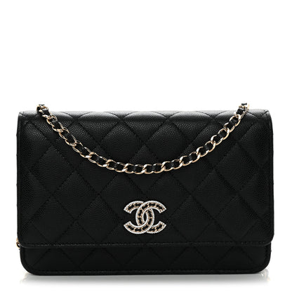 Chanel Caviar Quilted Crystal CC Wallet On Chain WOC Black 1 of 11