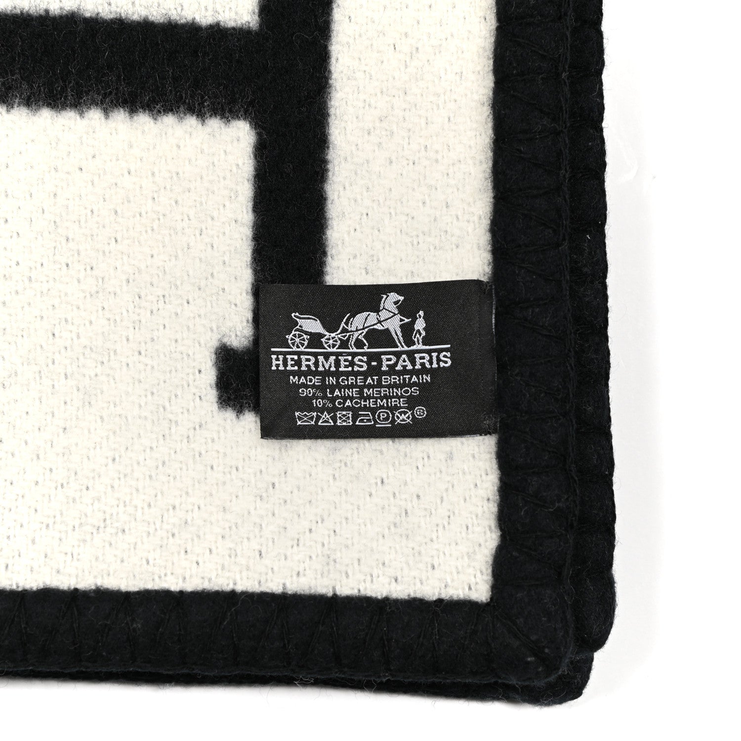 Hermes Wool Cashmere Avalon III Blanket Ecru Black 3 of 3