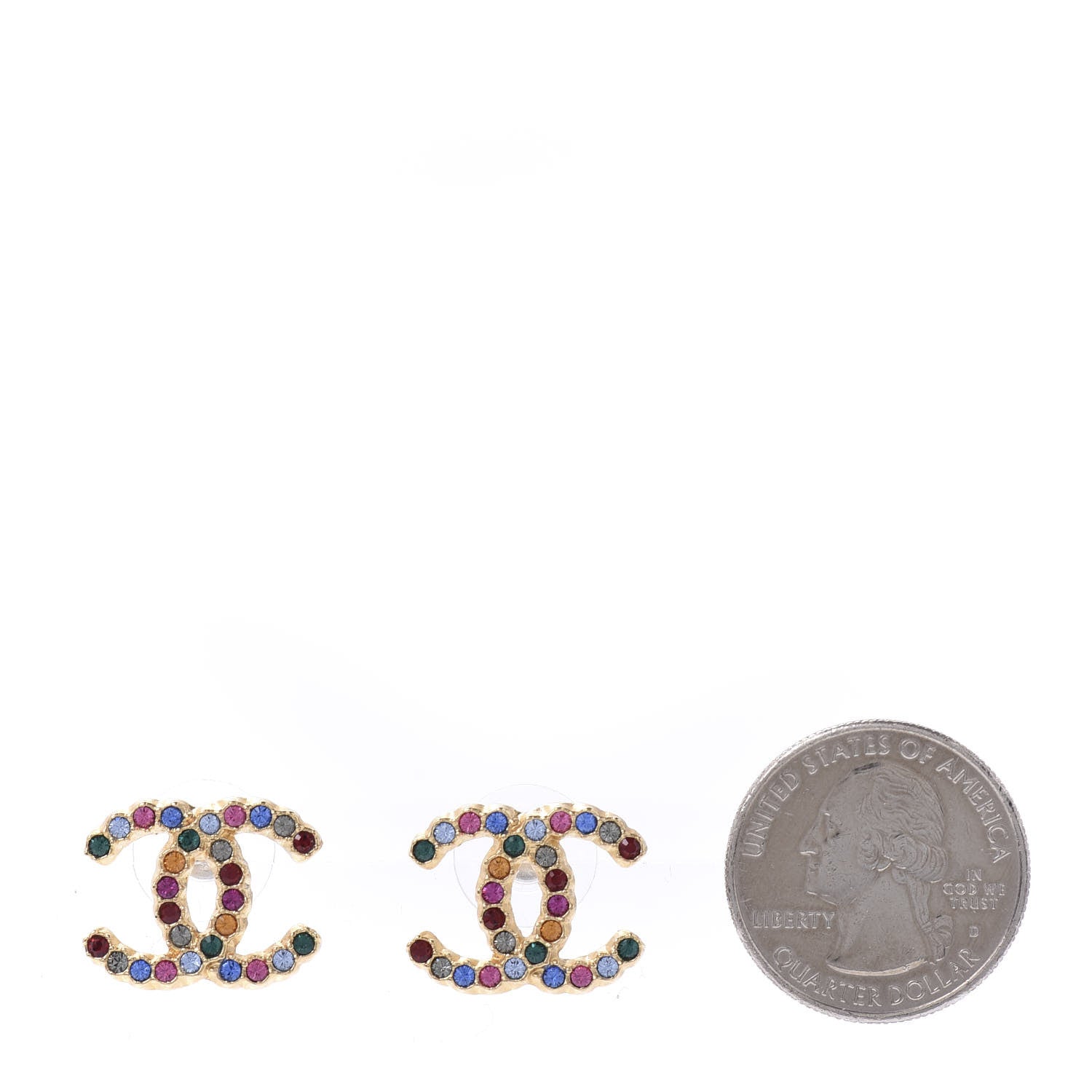 Chanel Crystal Over The Rainbow CC Earrings Gold Multicolor 2 of 5