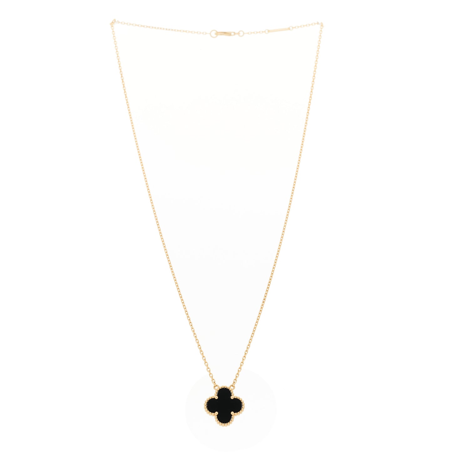 18K Yellow Gold Black Onyx Vintage Alhambra Pendant Necklace